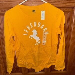 Long sleeved yellow Girl Old Navy Unicorn Long sleeved tshirt, new with tags